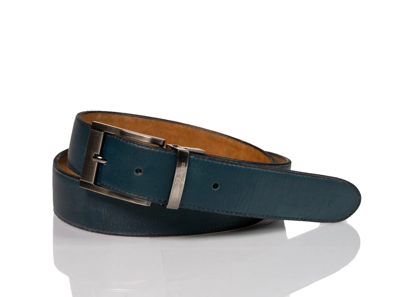 Leather Belt Blue 1.5 inches wide up to oversized measurements long