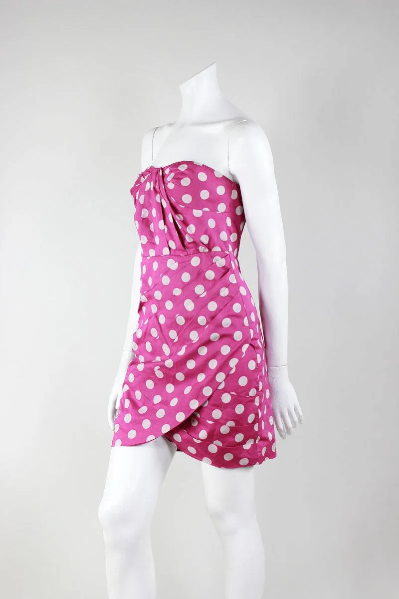 Leifsdottir Strapless Pink Polka Dot Mini Dress With Front And Side Pleating Size 4