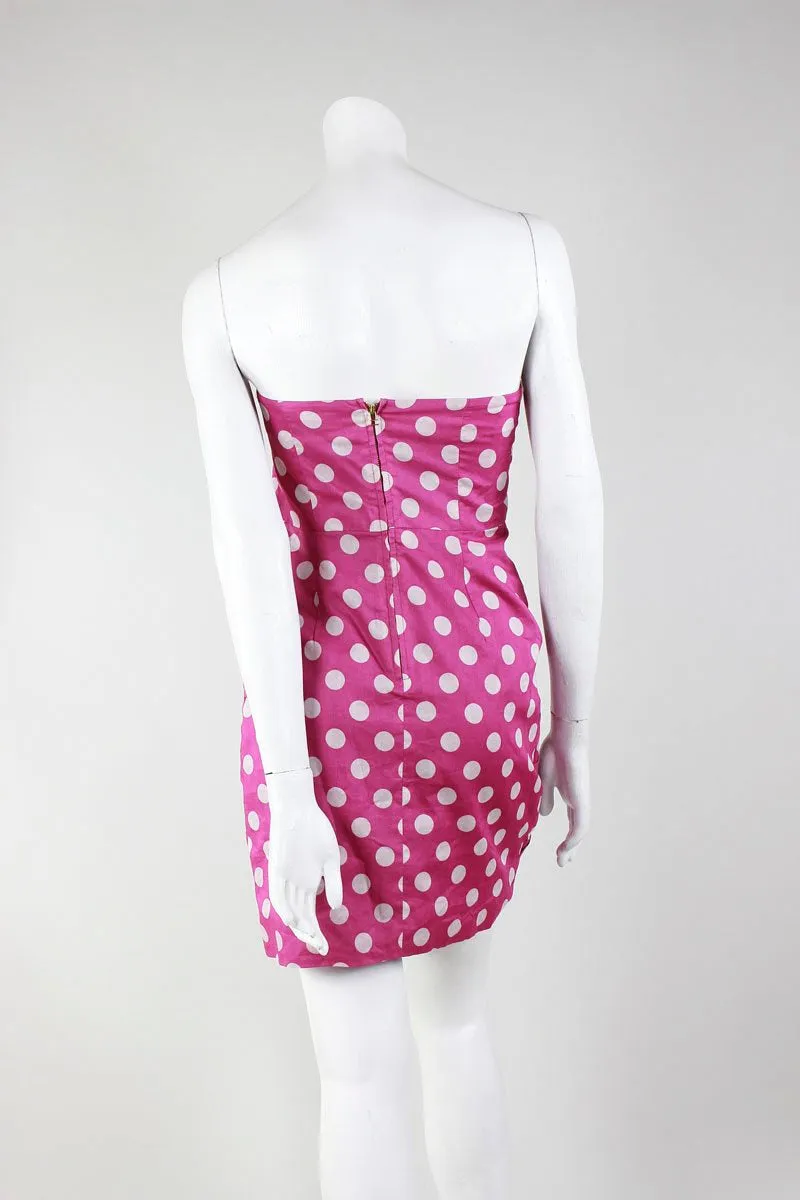 Leifsdottir Strapless Pink Polka Dot Mini Dress With Front And Side Pleating Size 4