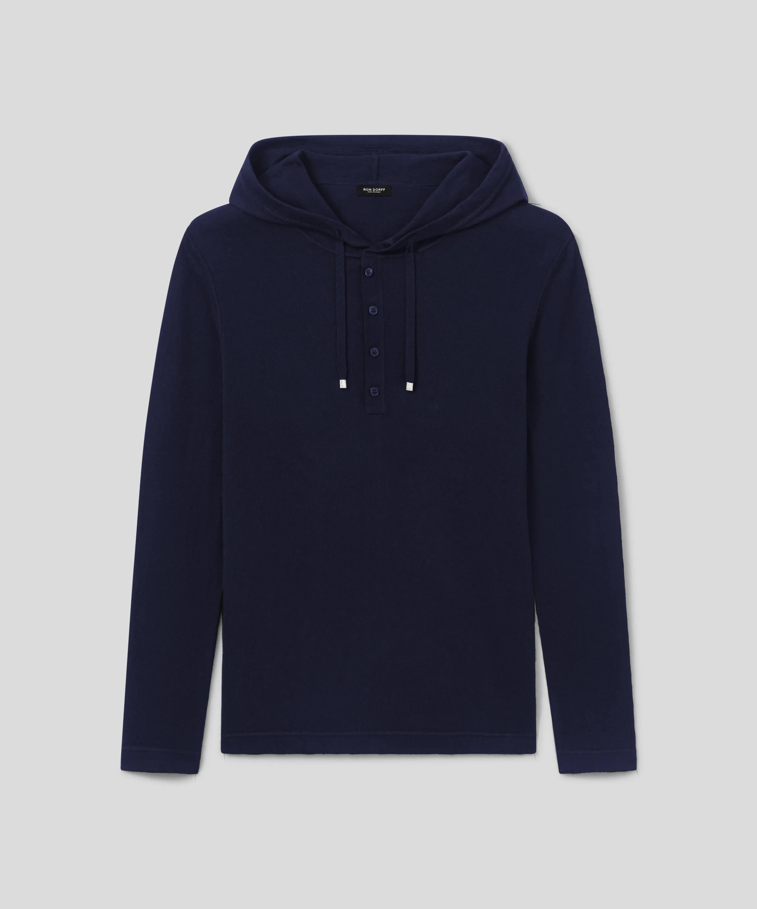 Light Cotton-Silk Hoodie Sweater: Navy