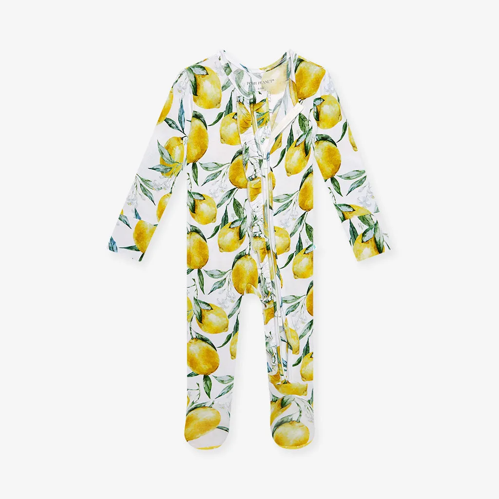 Limoncello Footie Ruffled Zippered One Piece