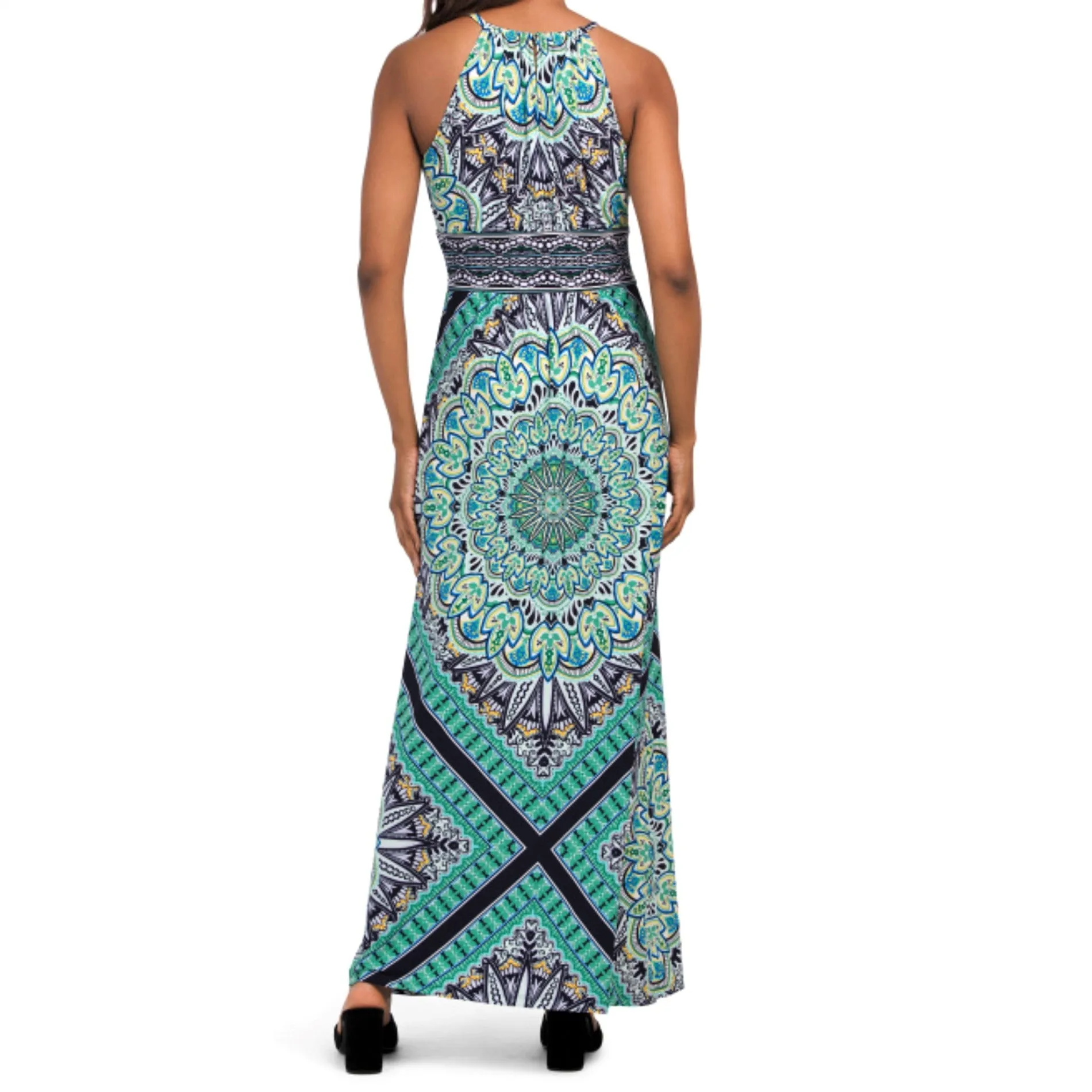 London Times Women's Morris Diamond Basket Printed Keyhole Halter Maxi Dress