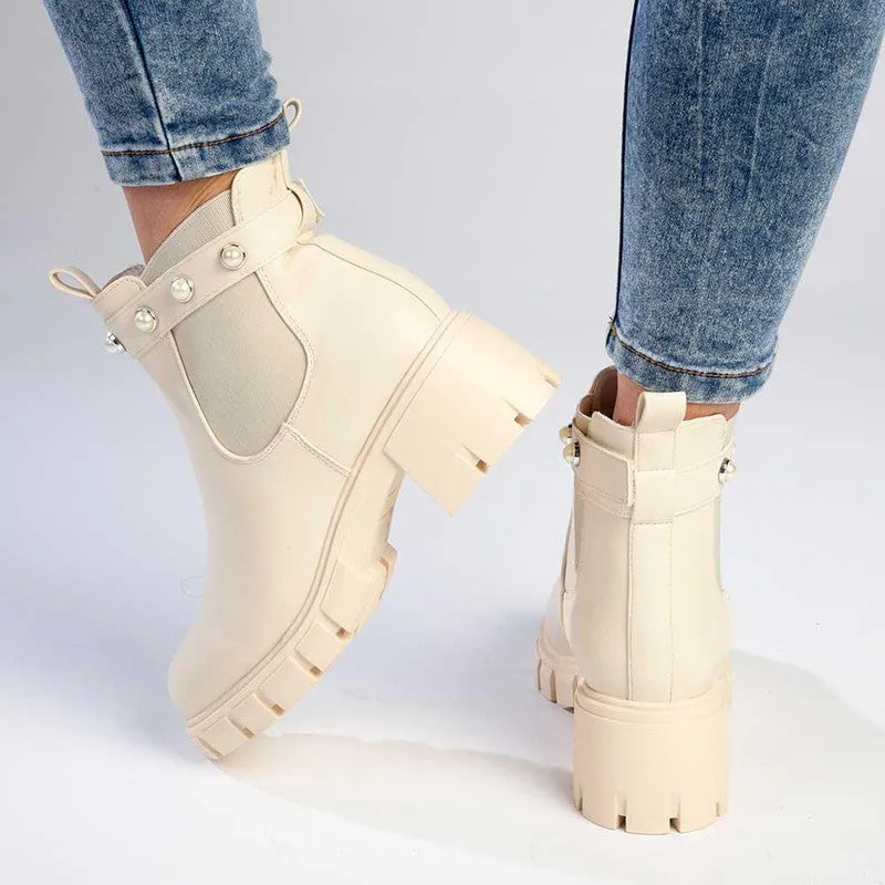 Madison Frankie Chunky Long Gusset Ankle Boot - Nude