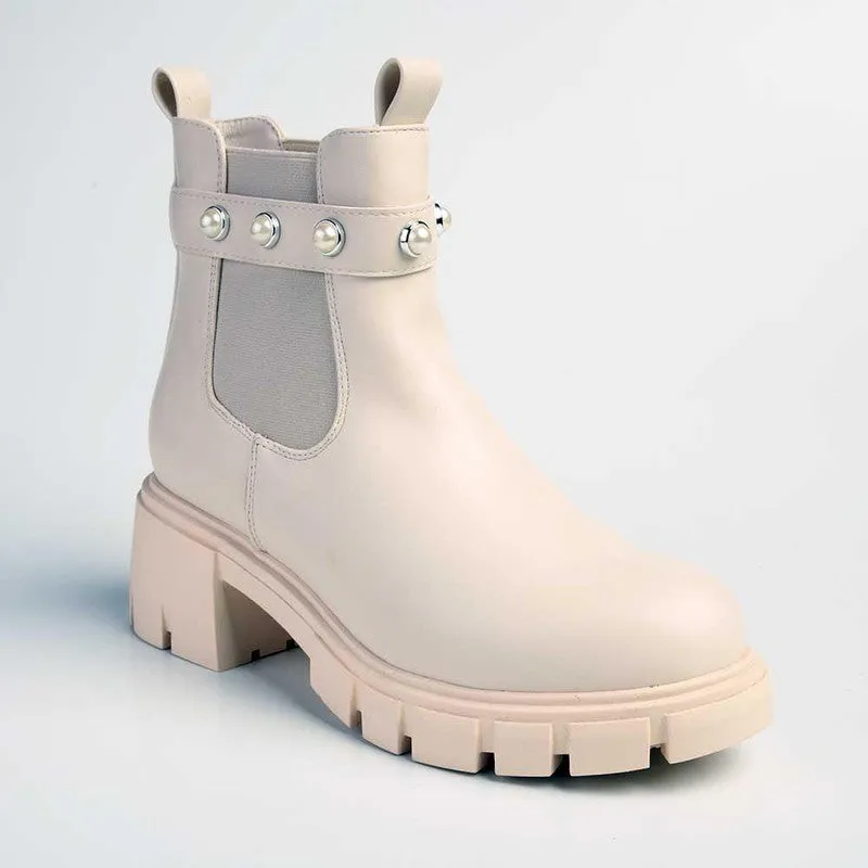 Madison Frankie Chunky Long Gusset Ankle Boot - Nude