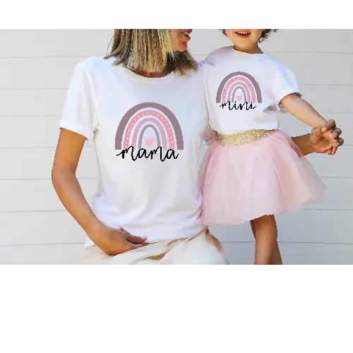 MAMA & MINI RAINBOW WHITE  T-SHIRT