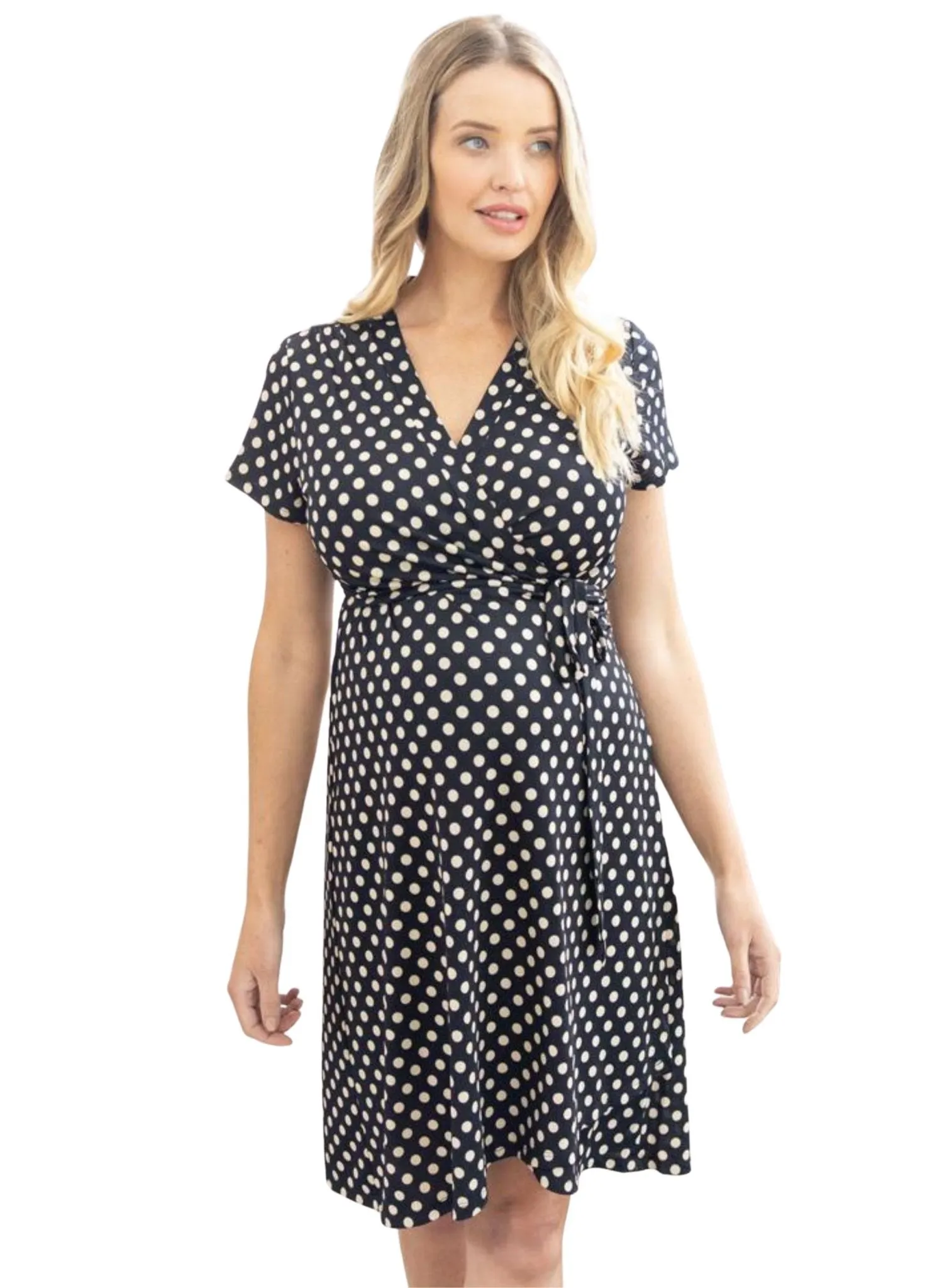 Maternity & Nursing Wrap Dress in Polka Dots