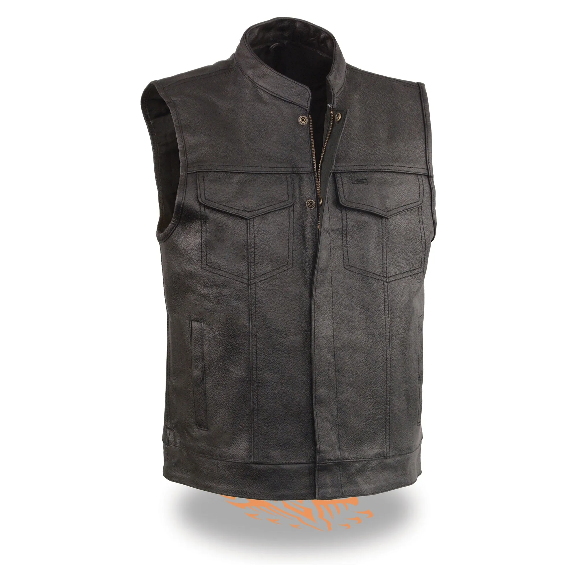 Men’s Black Open Neck Snap/Zip Front Club Style Vest