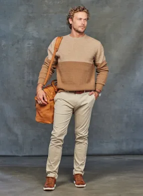 Men's Dolomite Cashmere Herringbone Sweater in Tonal Camel