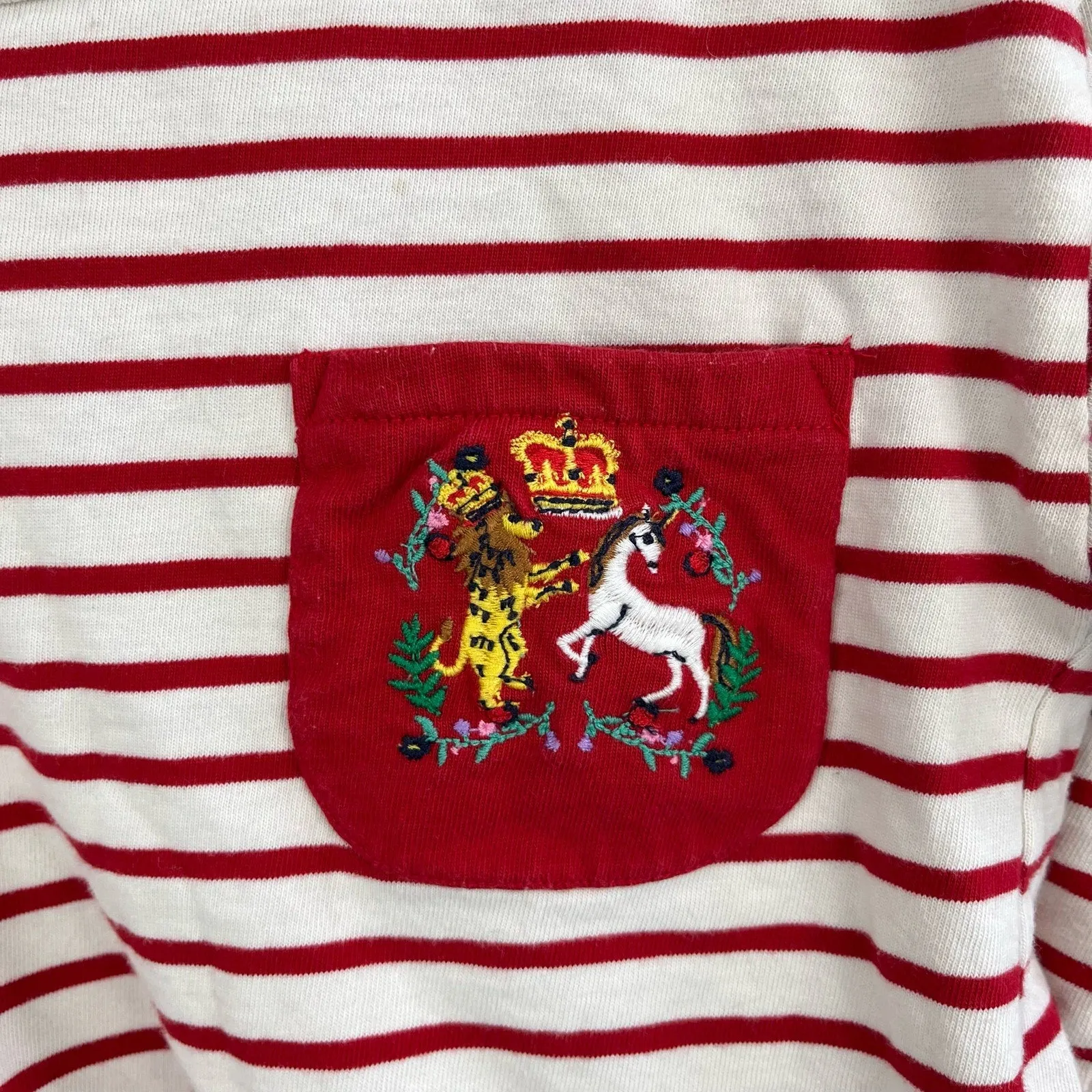 Mini Boden Long Sleeve Red Stripe Royal Crest Tee 8-9 Years