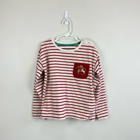 Mini Boden Long Sleeve Red Stripe Royal Crest Tee 8-9 Years