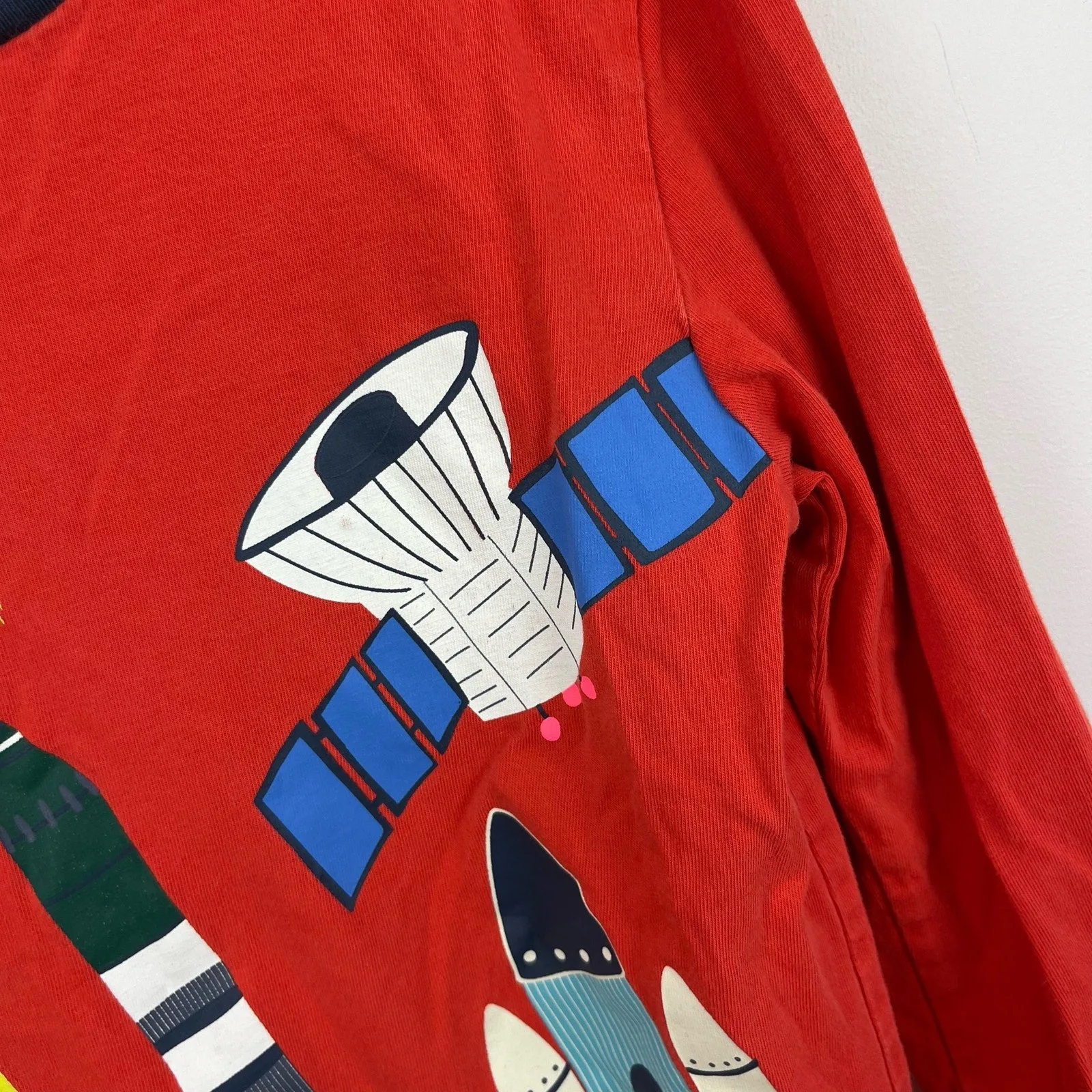 Mini Boden Long Sleeve Rocket Red Space Shuttle Graphic Tee 7-8