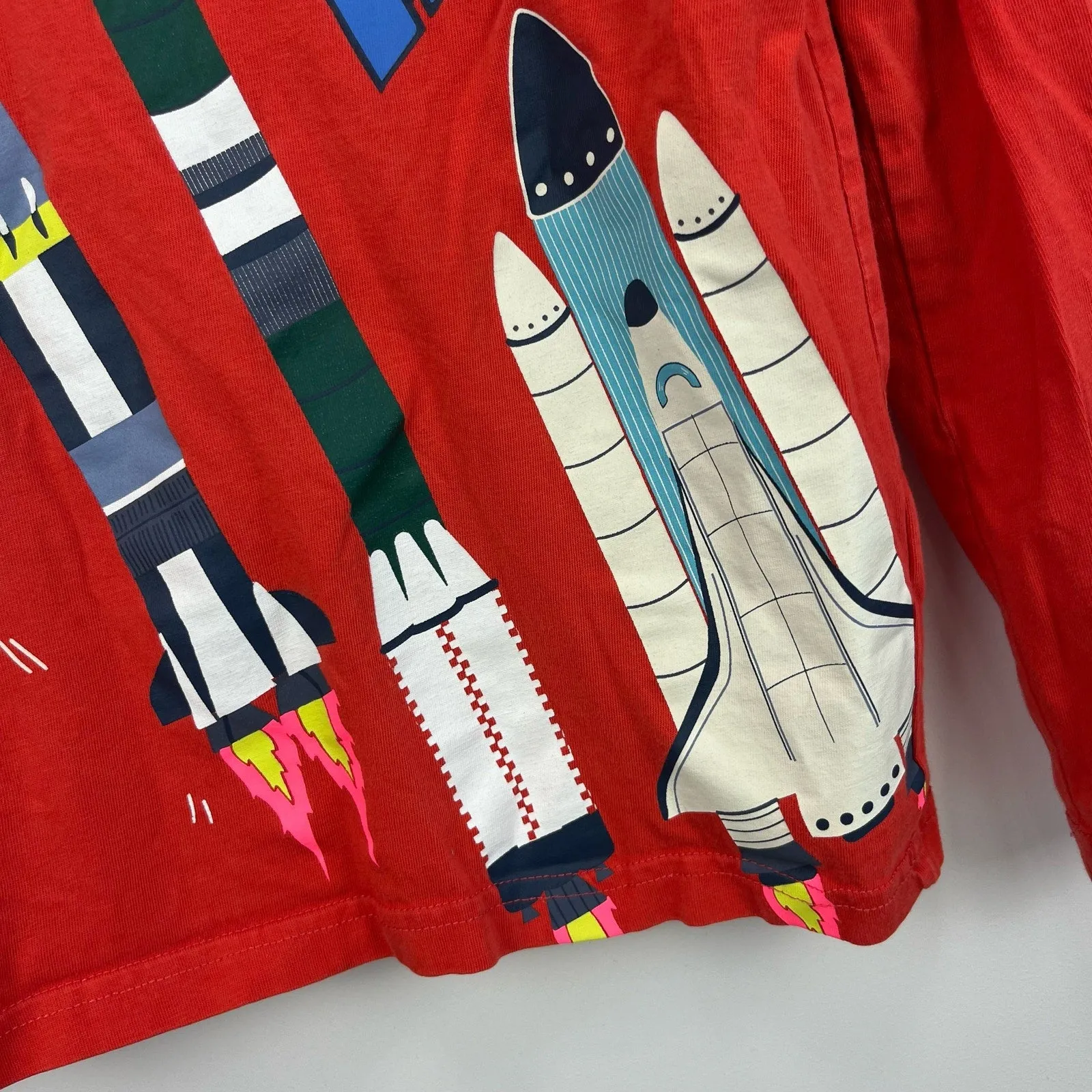 Mini Boden Long Sleeve Rocket Red Space Shuttle Graphic Tee 7-8