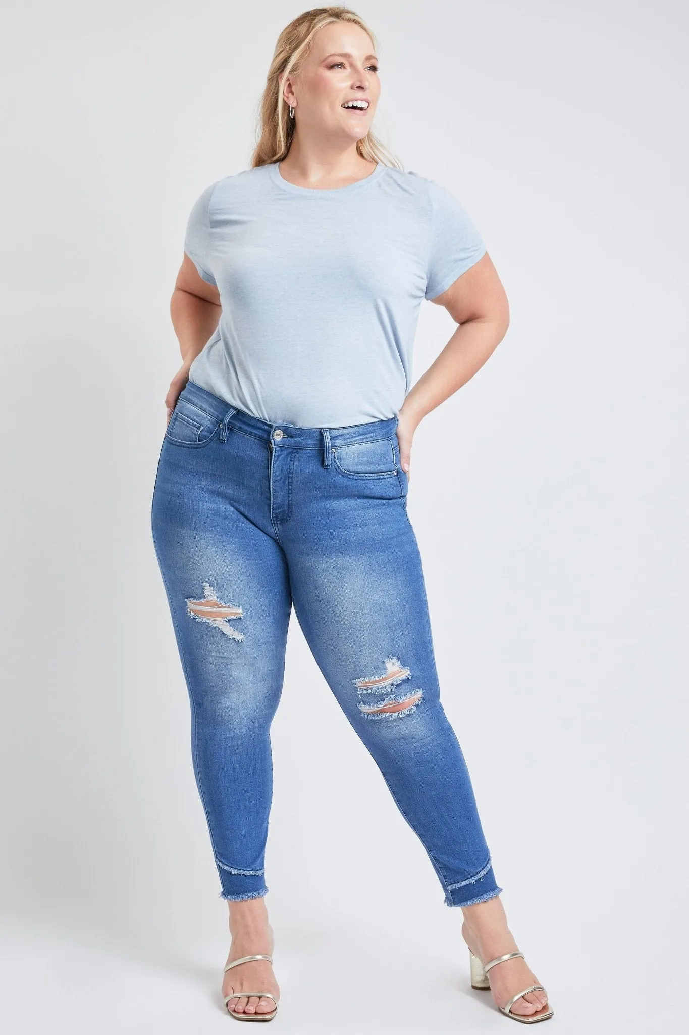 Missy Plus Size Skinny High-Rise Ankle Jean With Slanted Double Frayed Hem Made With Recycled Fibers , Pack Of 12