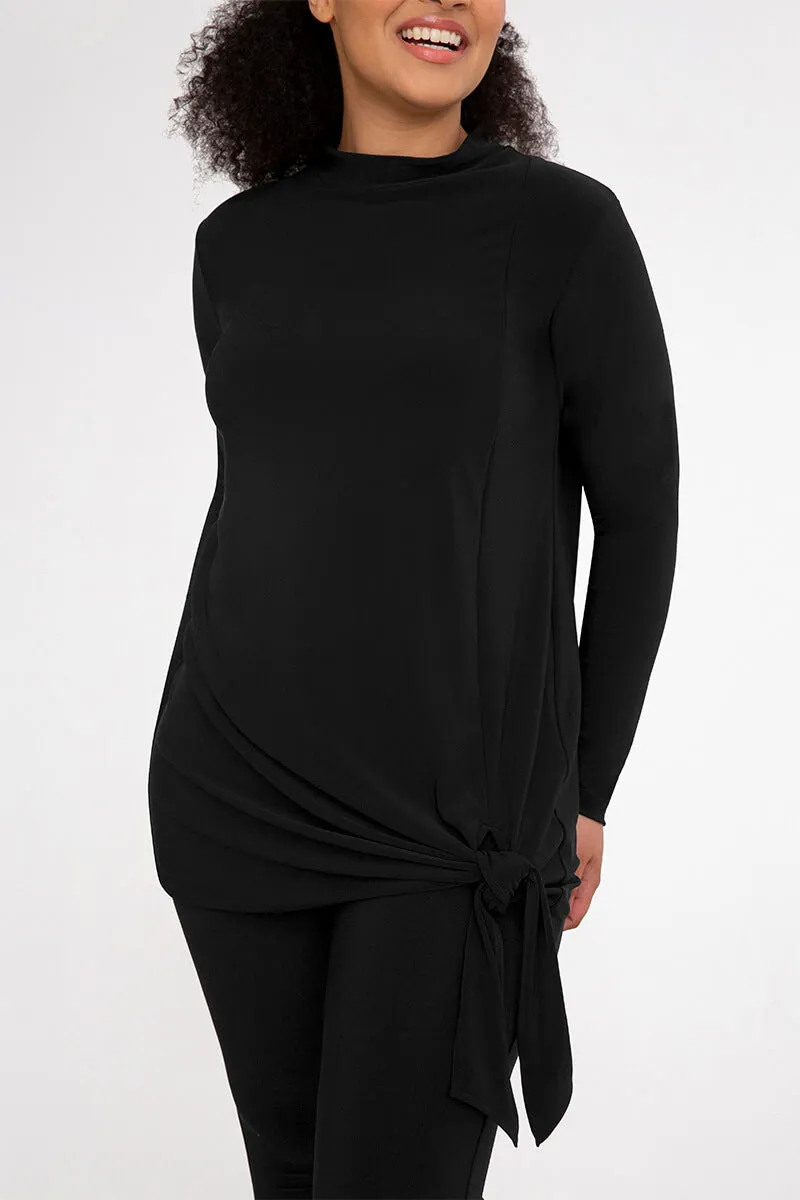 Mock Neck Tie Tunic | Black