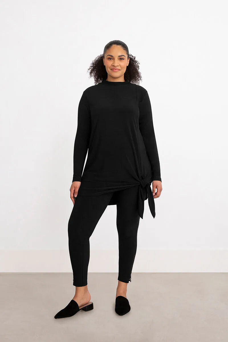 Mock Neck Tie Tunic | Black