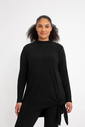 Mock Neck Tie Tunic | Black