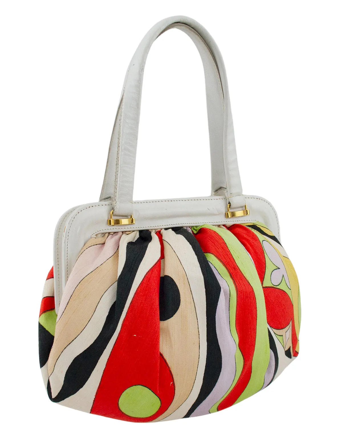 Multi Colour Frame Bag with White Leather Trim