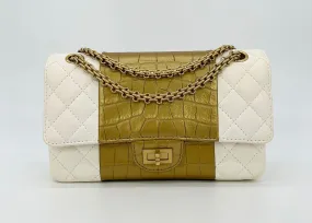 NEW Chanel Cream Leather Gold Alligator Double Flap Classic 2.55 Reissue NWT