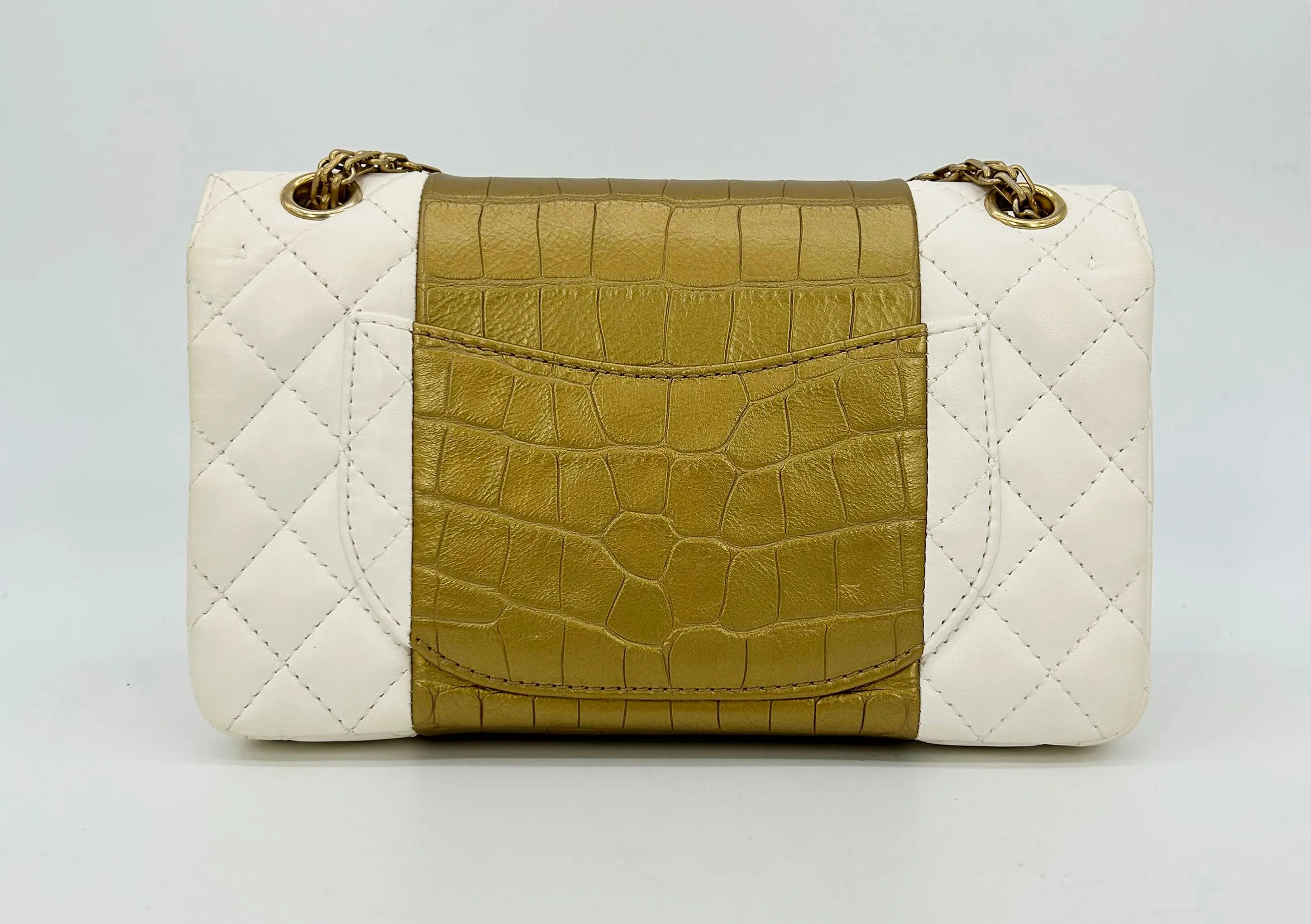 NEW Chanel Cream Leather Gold Alligator Double Flap Classic 2.55 Reissue NWT