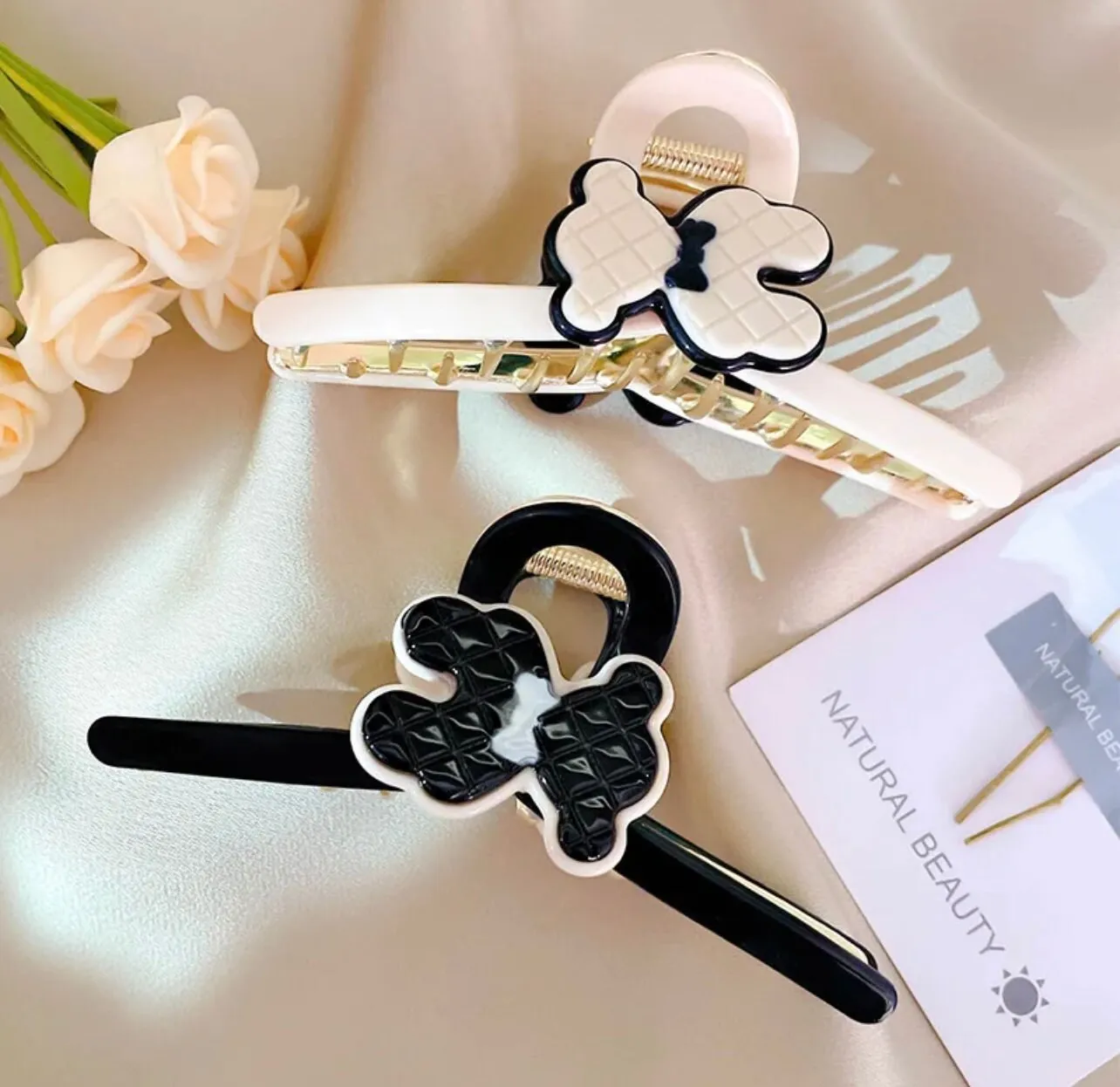 New Curve Ribbon Bear Metal  Large Claw Clips for thick Hair,Retro Hair Clamp,