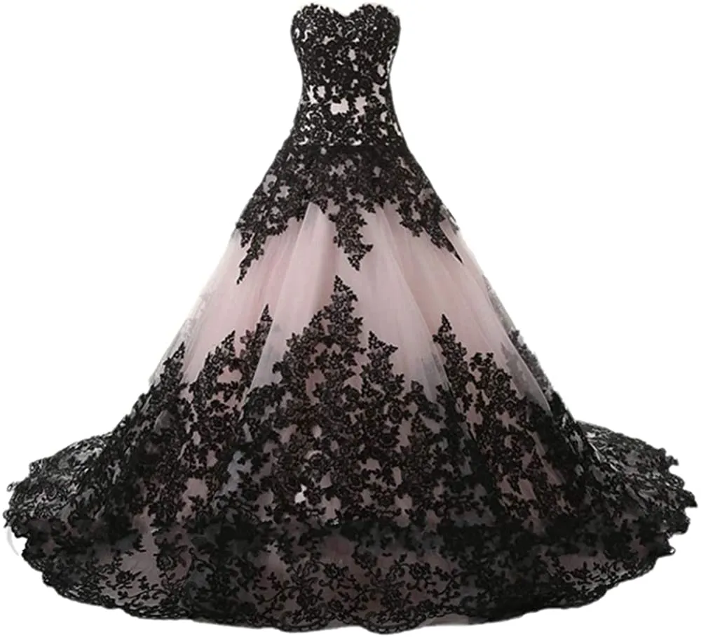 New Strapless Full Length Lace Up Formal Occasion Women&#39;s Gothic Wedding Dress Elegant Black Appliques Prom Ball Gowns