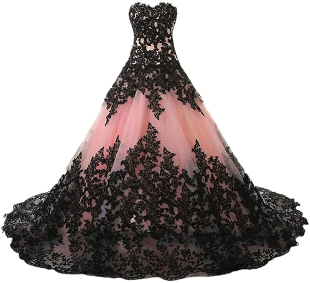 New Strapless Full Length Lace Up Formal Occasion Women&#39;s Gothic Wedding Dress Elegant Black Appliques Prom Ball Gowns