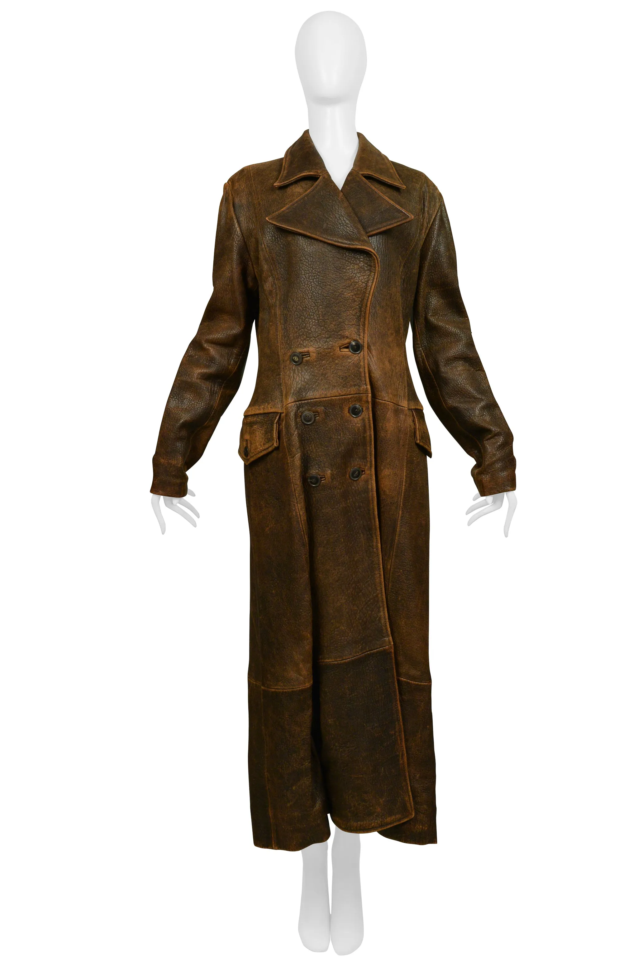 NORTH BEACH DISTRESSED LEATHER AVIATOR MAXI COAT