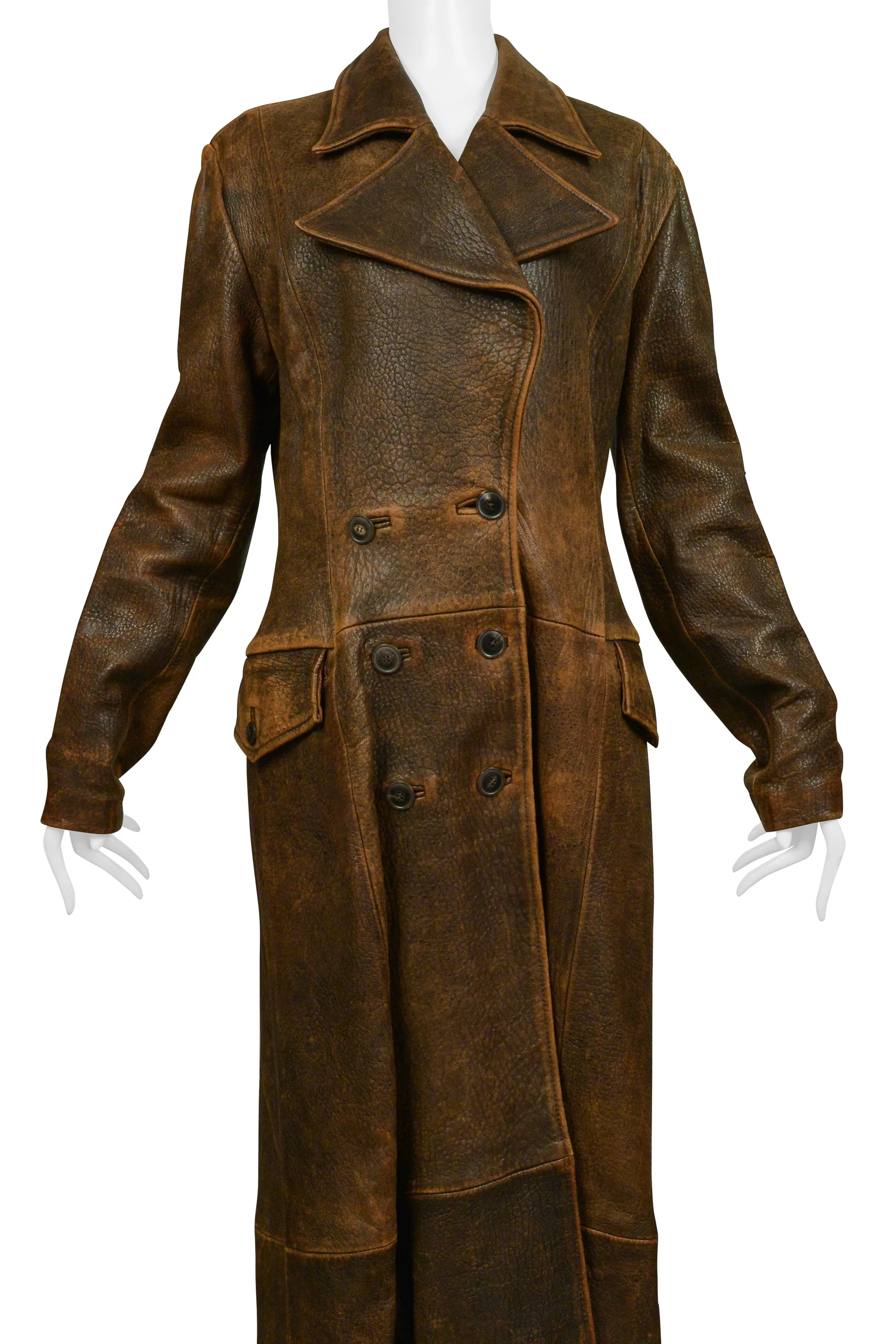 NORTH BEACH DISTRESSED LEATHER AVIATOR MAXI COAT