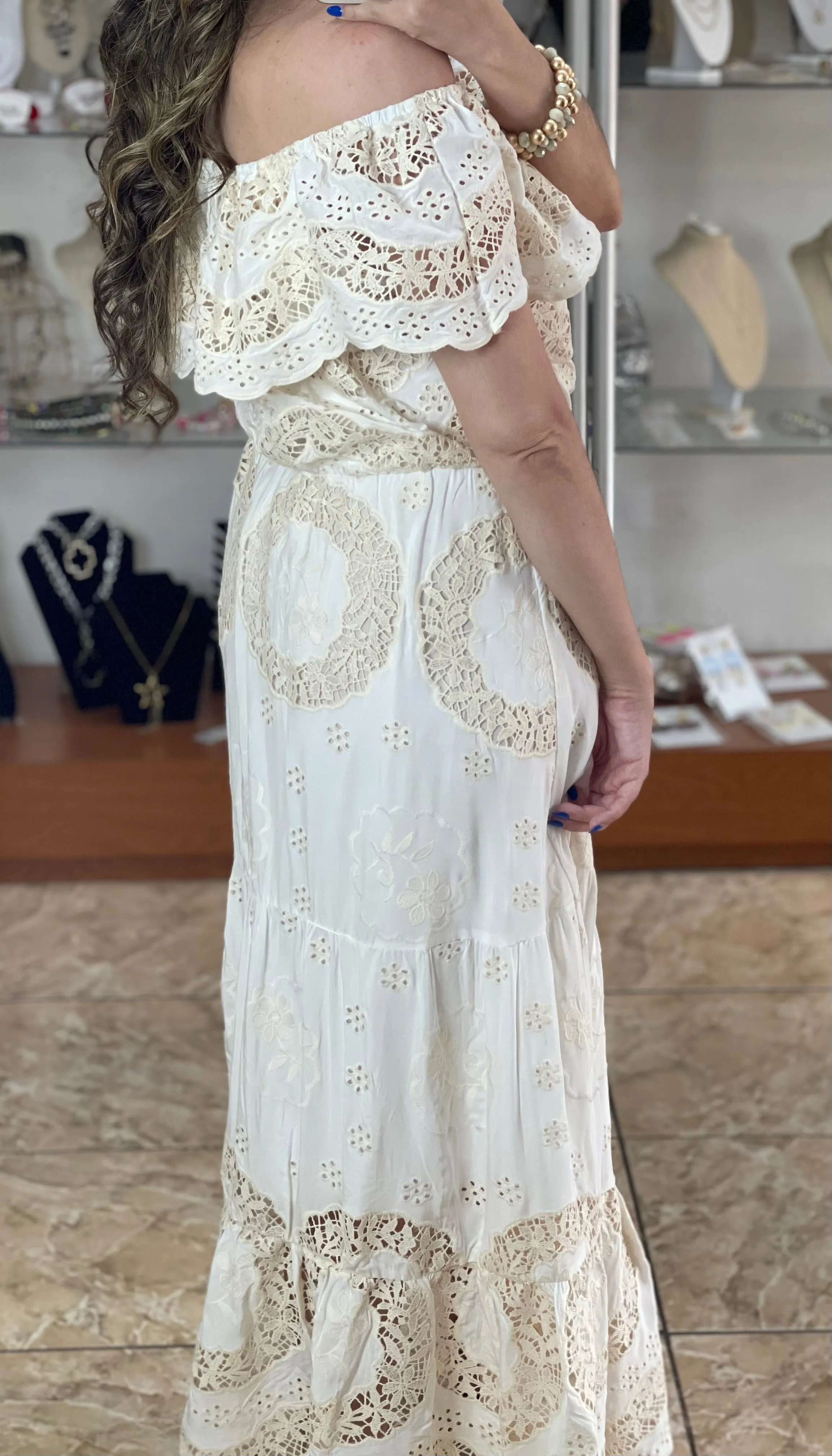 Off Shoulder Embroidered Maxi Dress