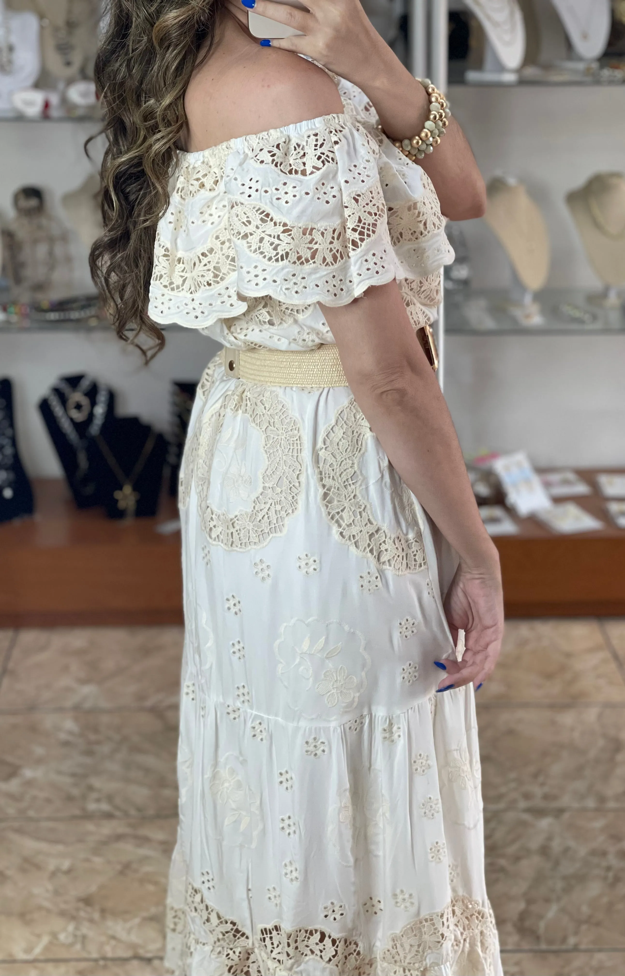 Off Shoulder Embroidered Maxi Dress