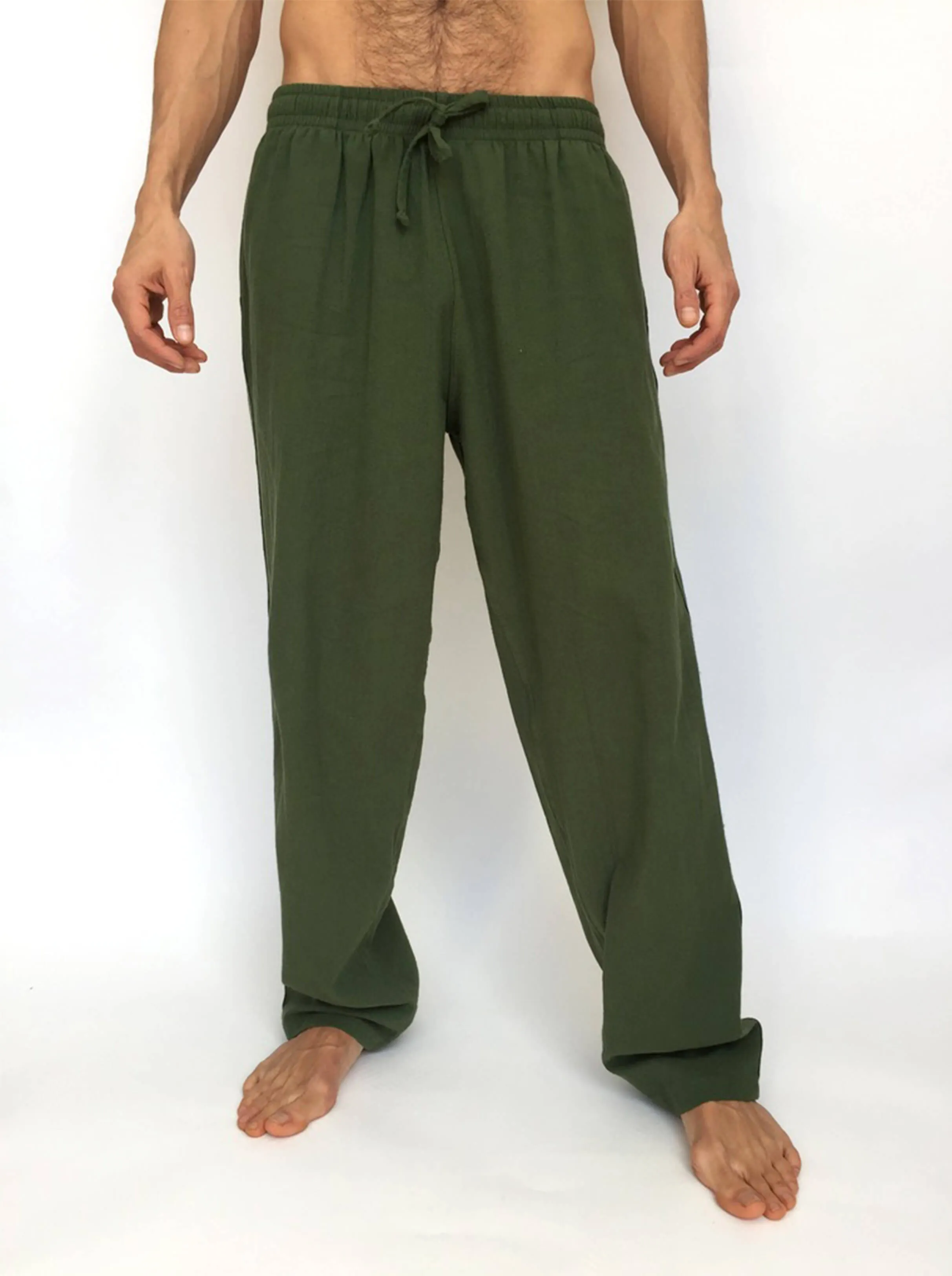 Olive Green Cotton Drawstring Pants