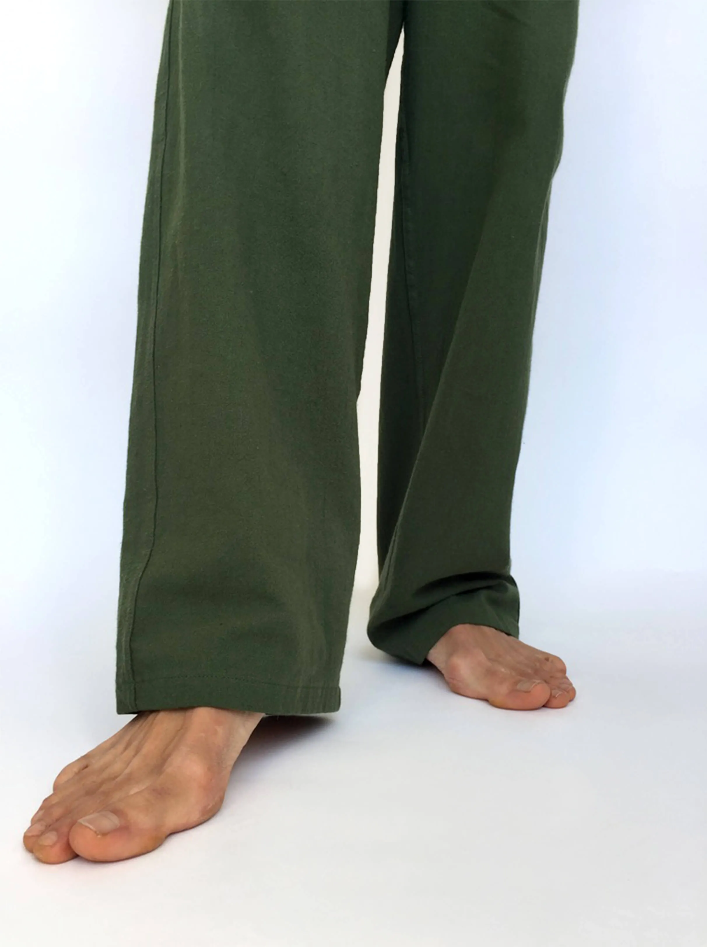 Olive Green Cotton Drawstring Pants