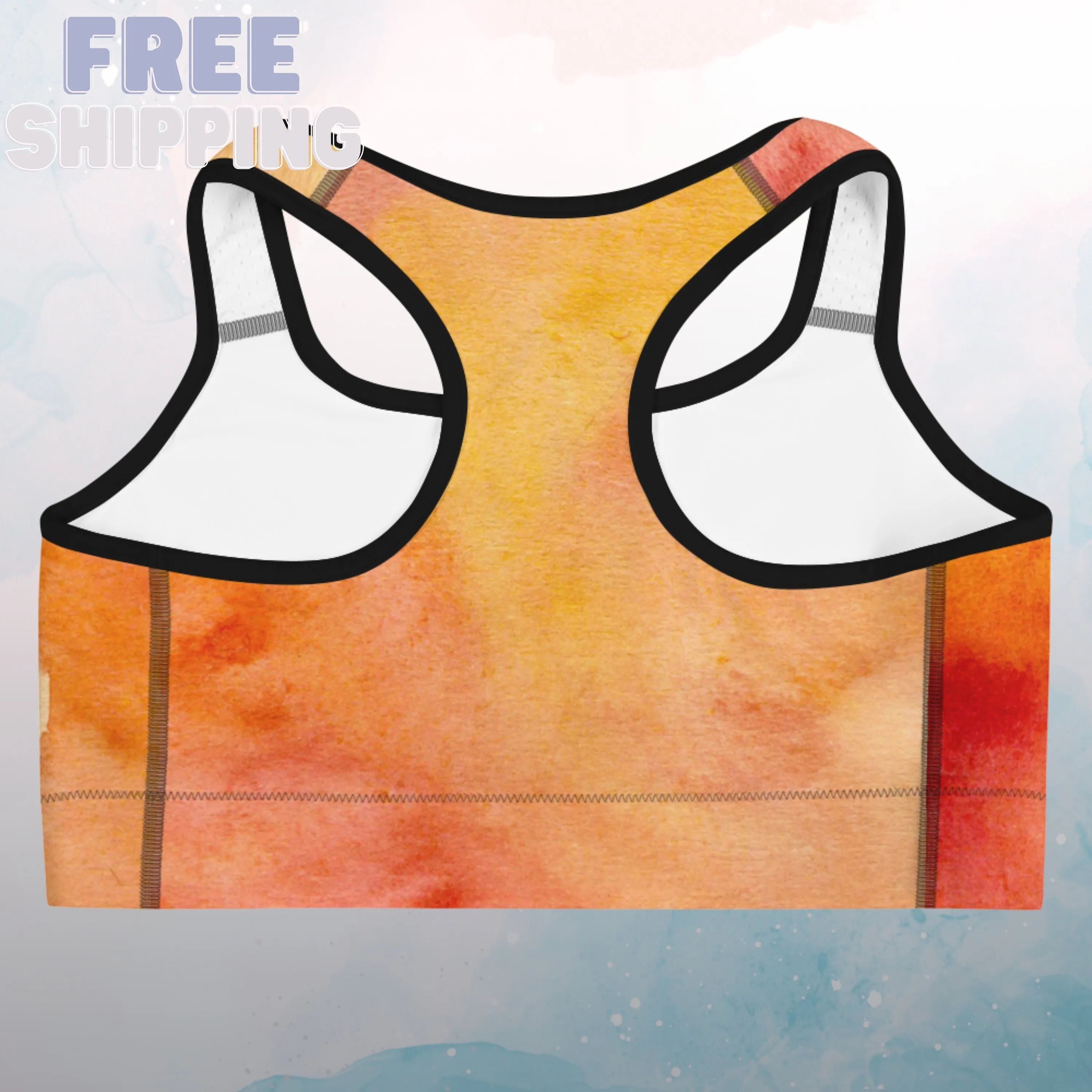 Orange Fire Tie Dye Print Womens Light Weight Sports Bra