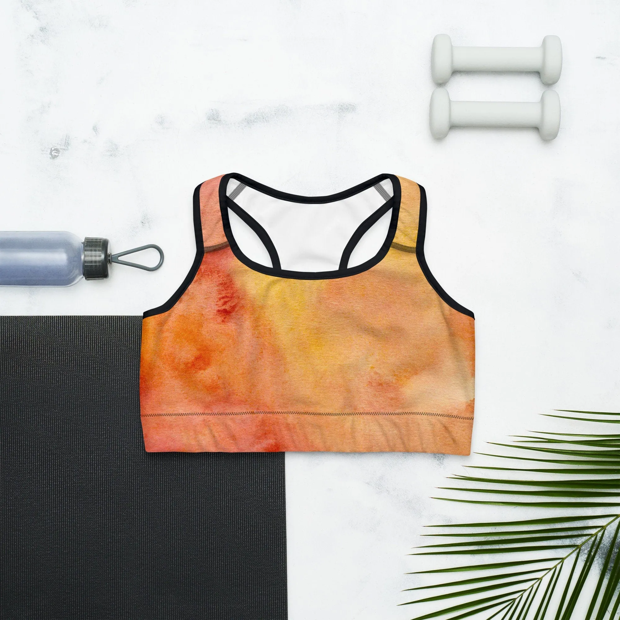 Orange Fire Tie Dye Print Womens Light Weight Sports Bra