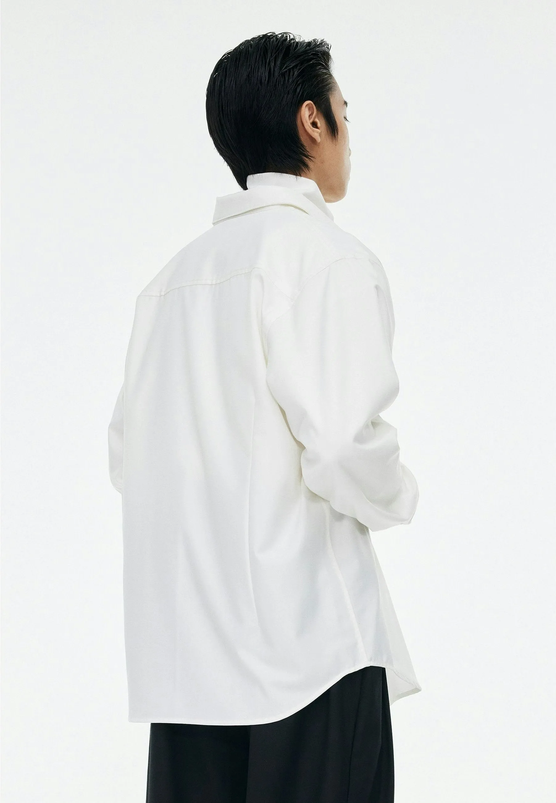 Oversized Button-Down Shirt with Stand Collar