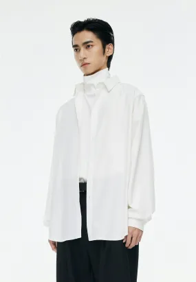 Oversized Button-Down Shirt with Stand Collar