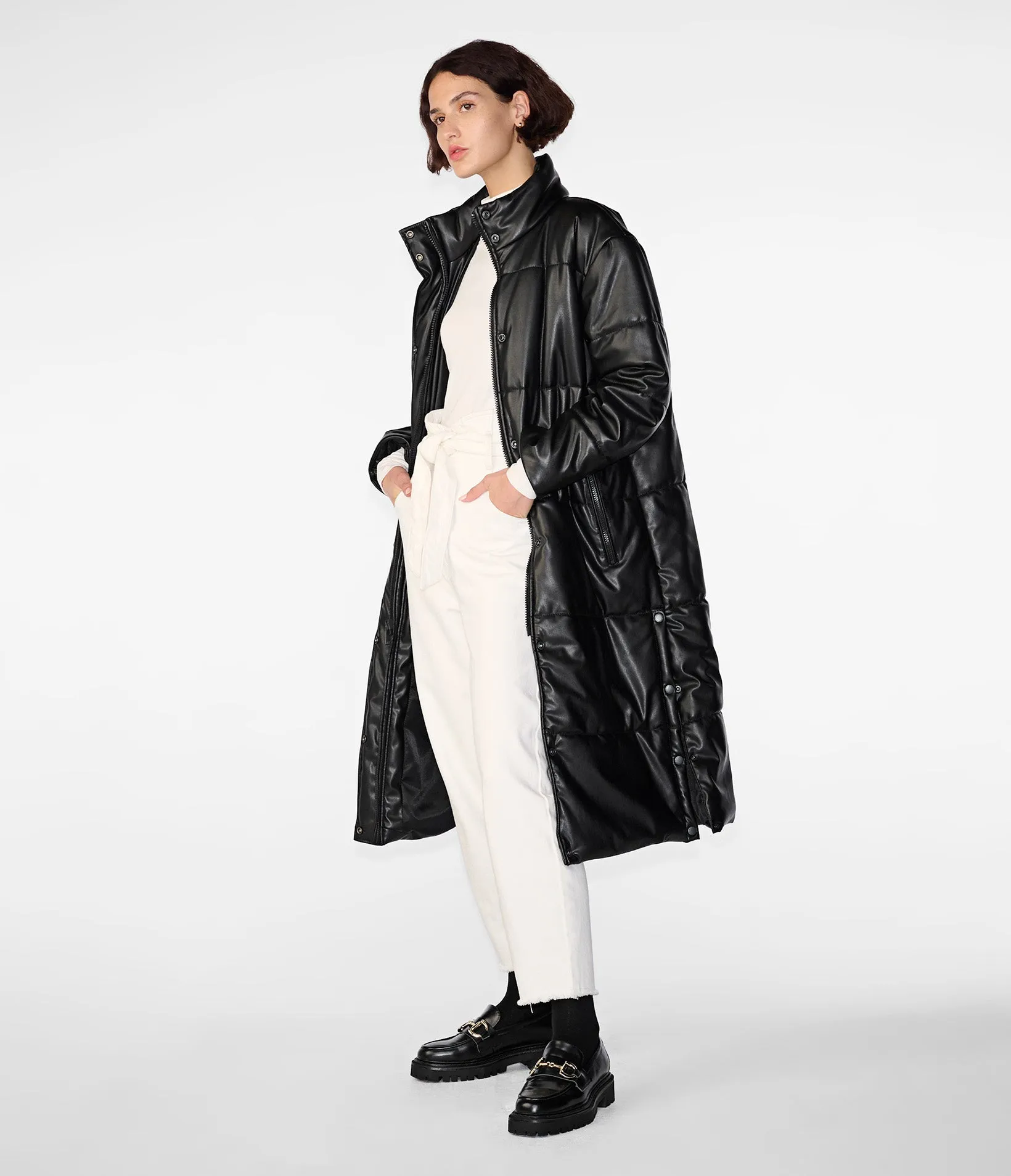 Oversized Faux Leather Puffer Jacket