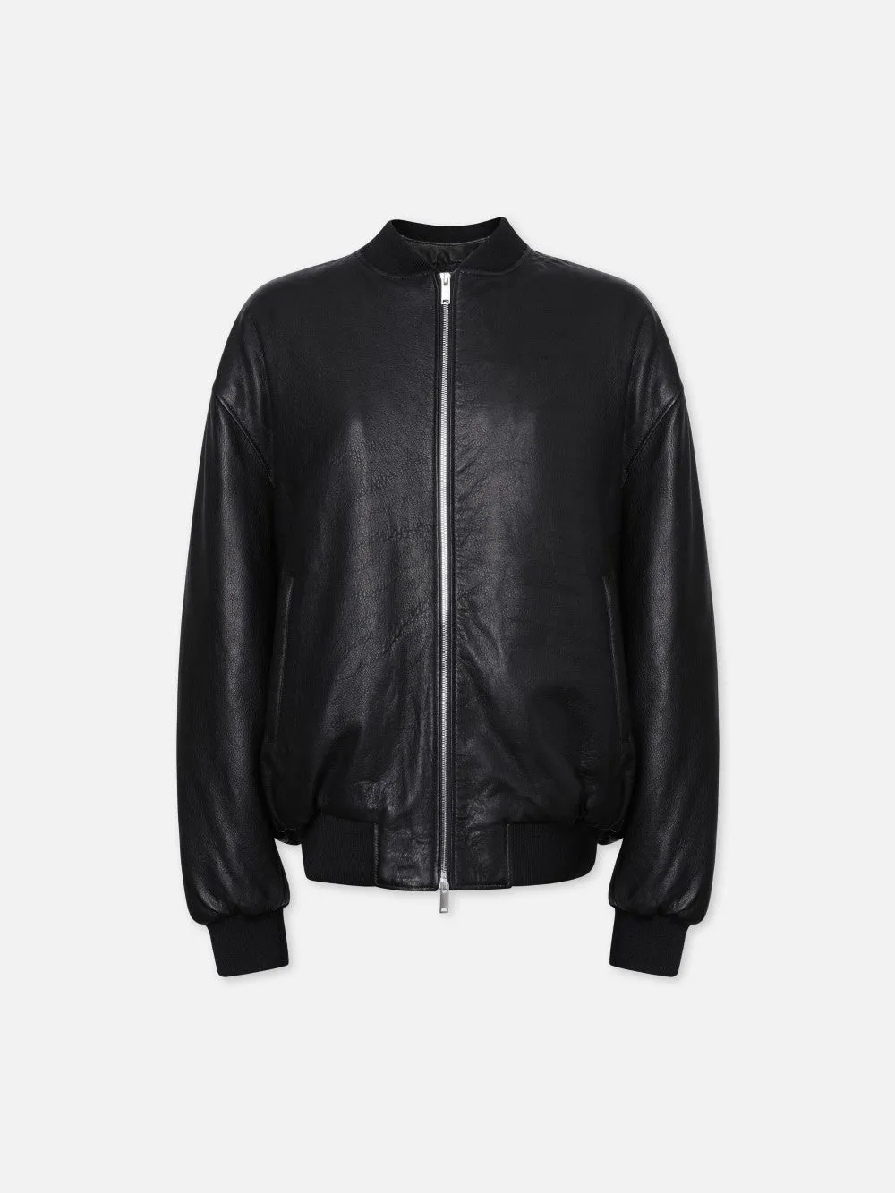 Oversized Leather Bomber -- Black