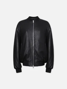 Oversized Leather Bomber -- Black