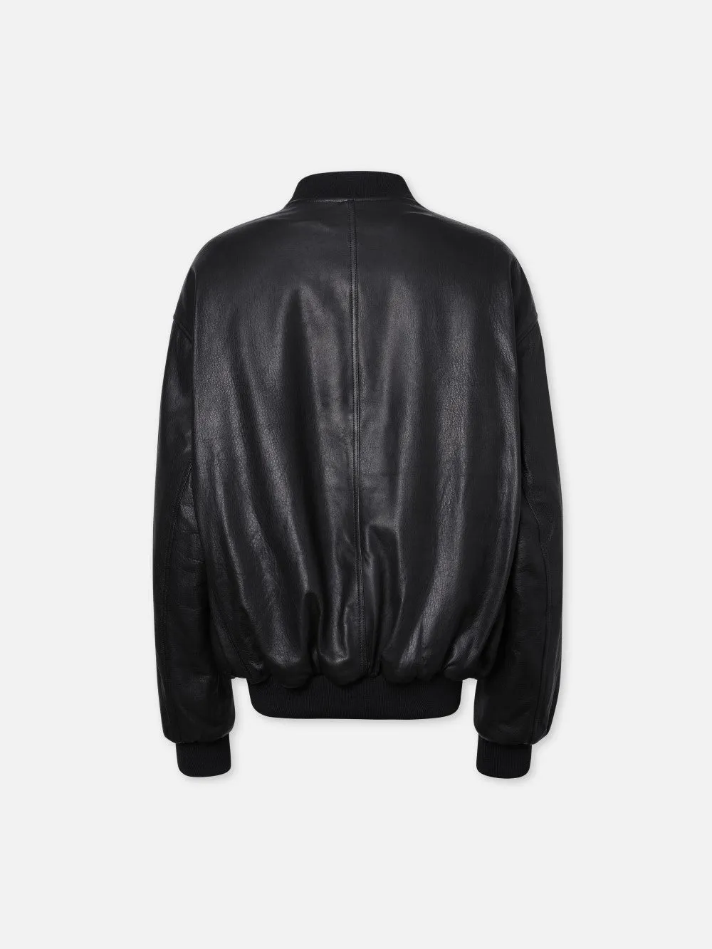 Oversized Leather Bomber -- Black