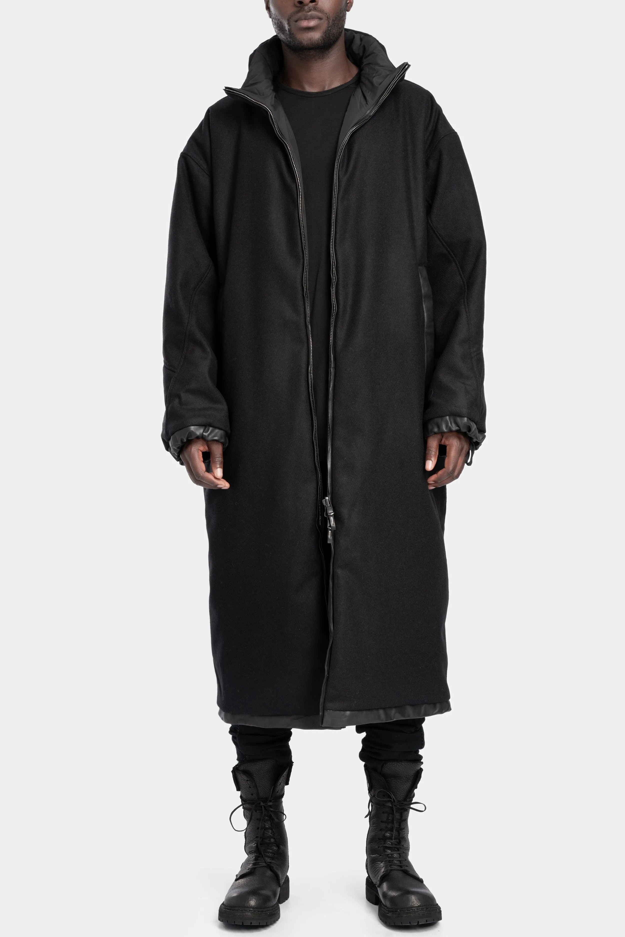 Oversized reversible zip wool coat