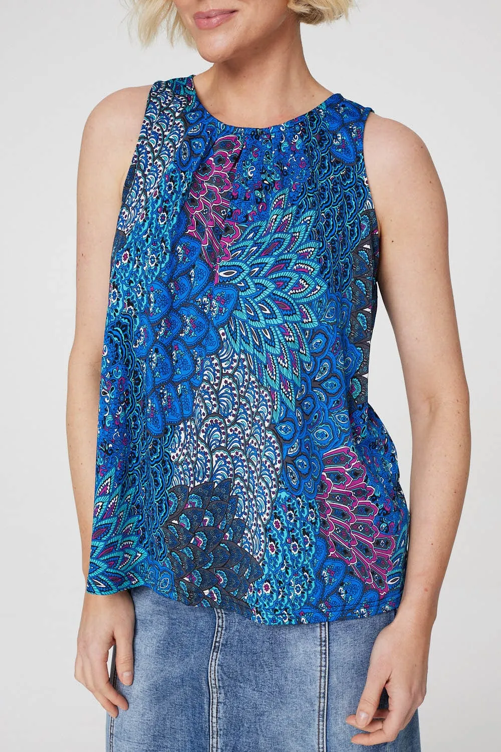 Peacock Print Jersey Vest Top