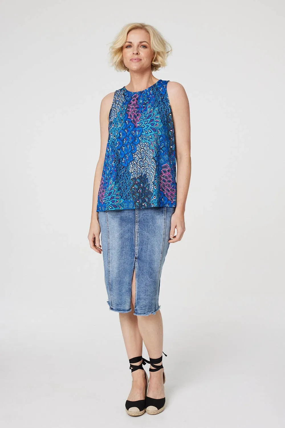 Peacock Print Jersey Vest Top