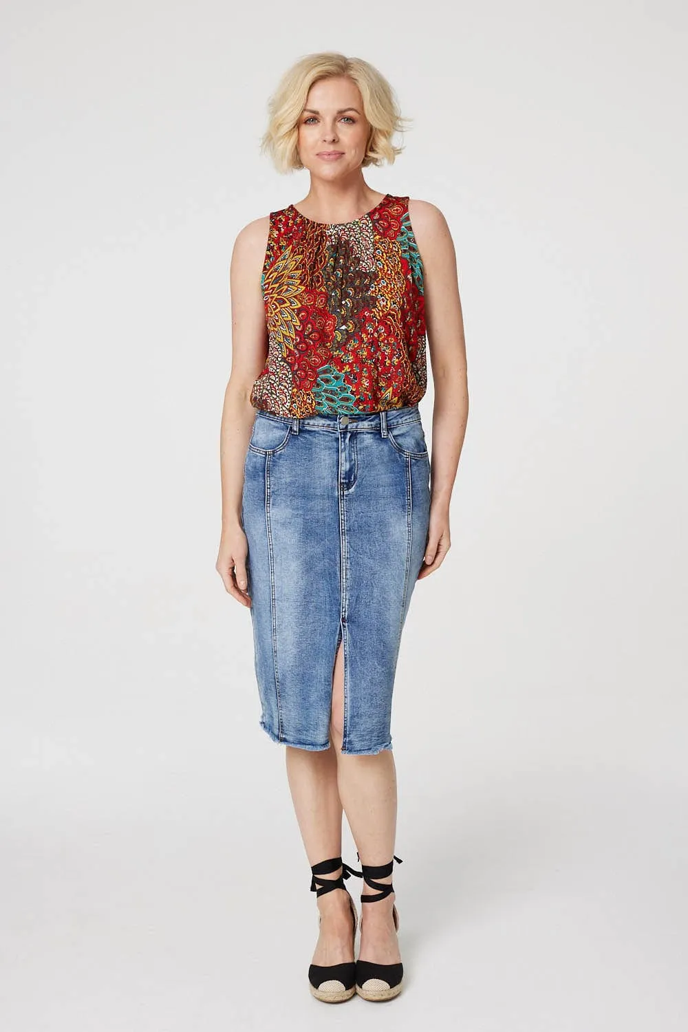 Peacock Print Jersey Vest Top