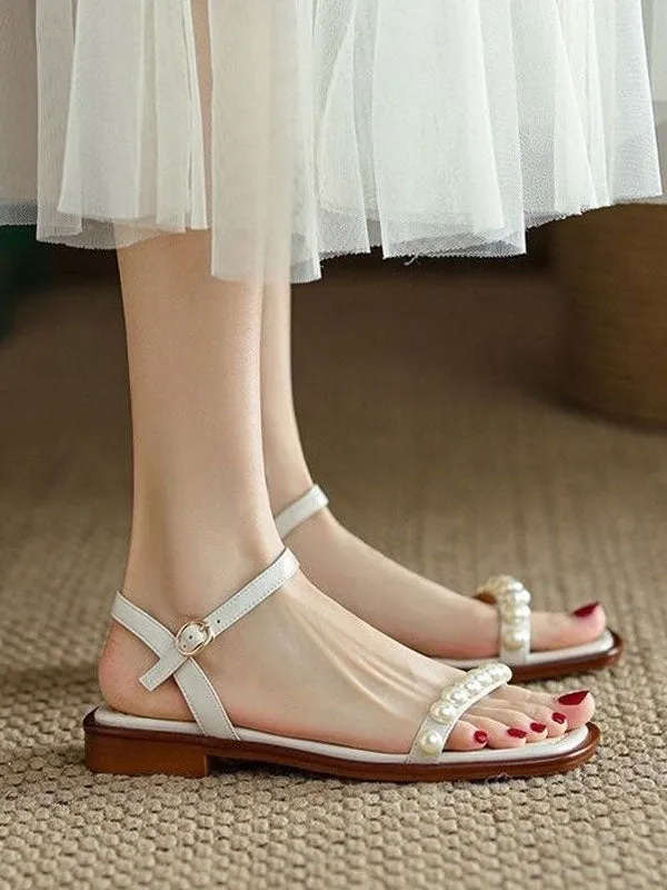 Pearl Square Toe Strap Sandals