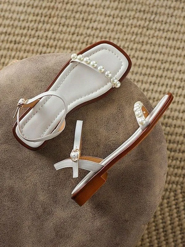 Pearl Square Toe Strap Sandals