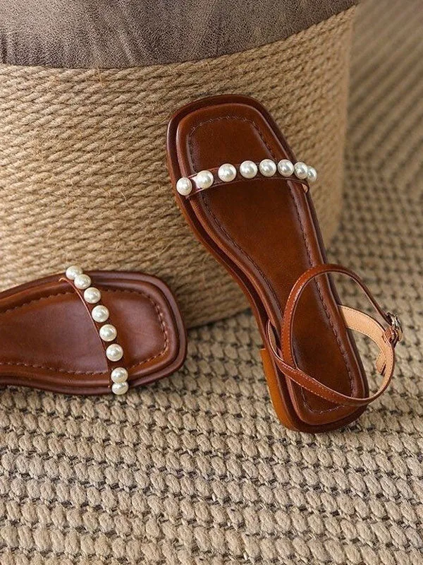 Pearl Square Toe Strap Sandals