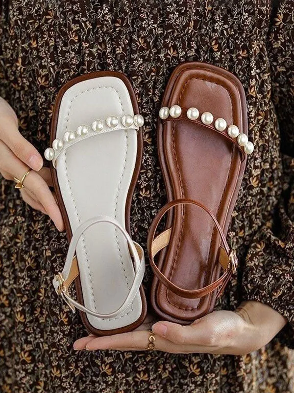 Pearl Square Toe Strap Sandals