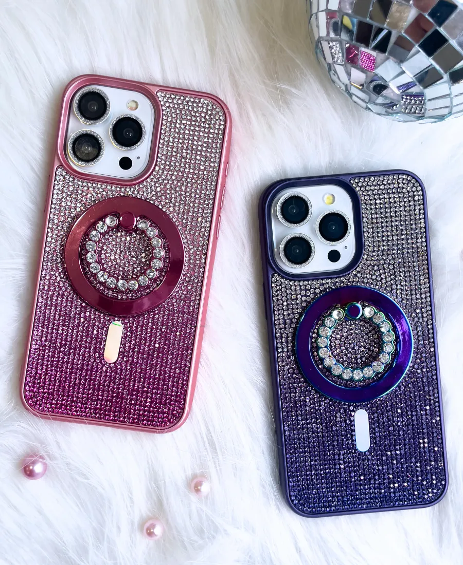 Pink Ombre Crystal Glam MagSafe Phone Case