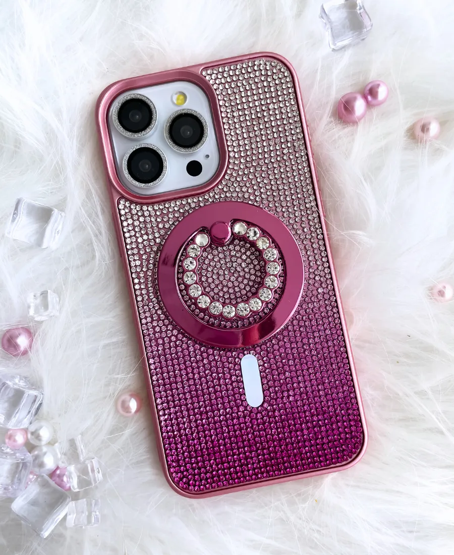 Pink Ombre Crystal Glam MagSafe Phone Case